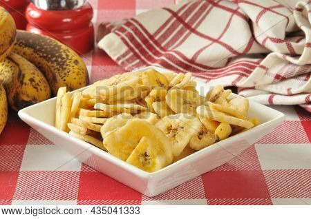 Dried Banana Chips Fried In Coconut Oil.