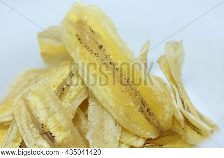 Dried Banana Chips Fried In Coconut Oil.