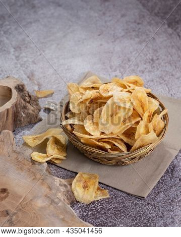 Dried Banana Chips Fried In Coconut Oil.
