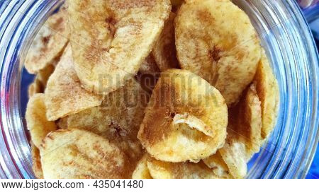 Dried Banana Chips Fried In Coconut Oil.