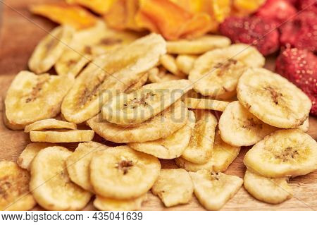 Dried Banana Chips Fried In Coconut Oil.