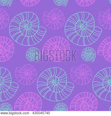 Seamless Pattern Seashell Purple Lilac Pink Color. Design For Fabric, Textile, Wrapping Paper, Wallp