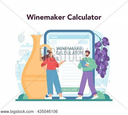 Wine Maker Online Service Or Platform. Grape Wine In A Barrel