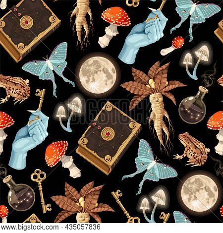 Seamless Magic Pattern With Supply For Witchcraft