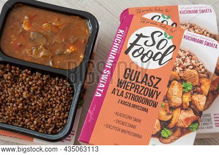 Odessa, Ukraine - September 10, 2021 Instant Porridge, Beef Stroganoff From So Food Trademark
