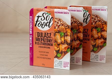 Odessa, Ukraine - September 10, 2021 Instant Porridge, Beef Stroganoff From So Food Trademark