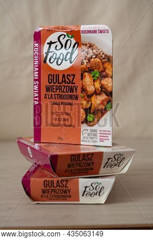 Odessa, Ukraine - September 10, 2021 Instant Porridge, Beef Stroganoff From So Food Trademark