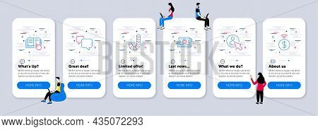 Business Icons Set. Ui Phone App Screens With Teamwork. Included Icon As Copywriting Notebook, User,