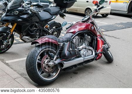 Harley Davidson 1250 V-rod Muscle Standing On The City Streets. Harley-davidson Vrsc Is A Line Of V-