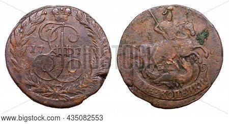 Copper Coin Of The Russian Empire. Two Kopecks In 1772. Catherine Ii