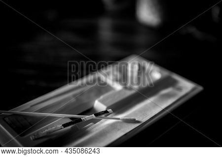 Selective Focus On Swab Of An At Home Rapid Covid Test Kit