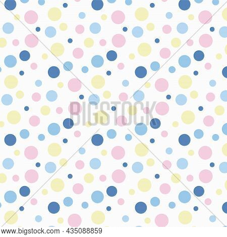 Seamless Pattern With Blue, Pink, Yellow And White Cicle. Geometric Ornament. Abstract Vector Patter