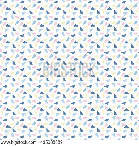 Seamless Pattern With Blue, Pink, Yellow And White Random Spot. Geometric Ornament. Abstract Vector 