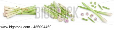Fresh Lemongrass Isolated On White Background, Set Or Collection