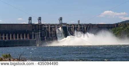 Russia, Divnogorsk, July 2021: Krasnoyarsk Hydroelectric Power Station.