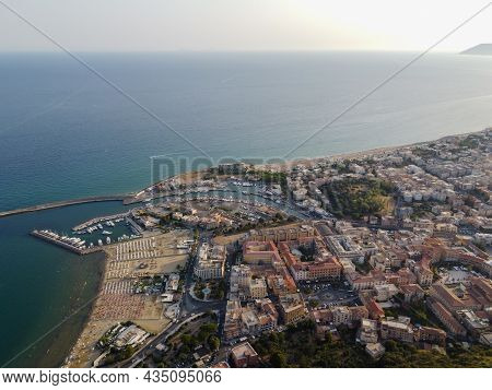 Aerial View On Terracina, Mountains And  Tyrrhenian Sea Bay, Ancient Italian City In Province Latina