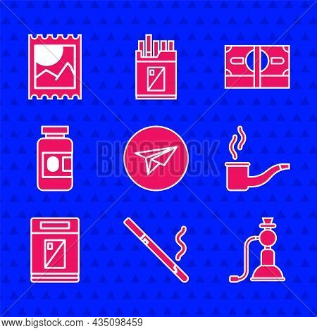 Set Messenger, Cigarette, Hookah, Smoking Pipe, Cigarettes Pack Box, Medicine Bottle And Pills, Stac