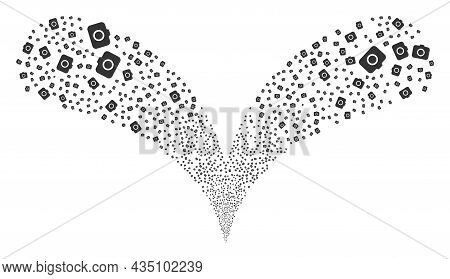 Photocamera Double Fireworks Fountain. Photocamera Burst Double Fountain. Object Fountain Made From 