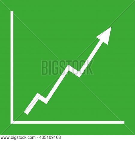 White Rising Arrow On Green Background. Timeline Scale. Business Background. Art Lines. Vector Illus