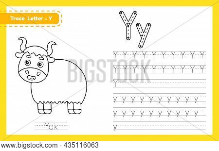 Trace Letter Y Uppercase And Lowercase. Alphabet Tracing Practice Preschool Worksheet For Kids Learn