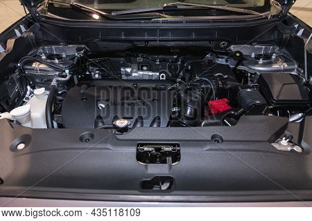 Novosibirsk, Russia - July 16, 2021:  Mitsubishi Asx,  Close Up Of A Clean Motor Block, . Internal C