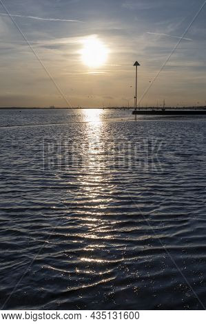 Sunset At Chalkwell Beach, Near Southend-on-sea, Essex, England, United Kingdom