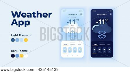 Weather Check Cartoon Smartphone Interface Vector Templates Set. Winter Overcast. Mobile App Screen 