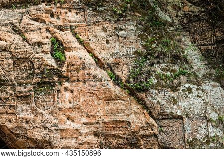 Gutmanis cave (Gutman's cave) is a landmark with inscriptions in sandstone from 17th century. Gauja national park. Sigulda, Latvia