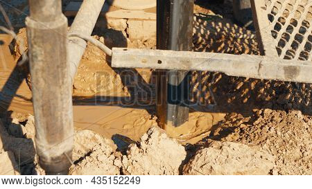 Water Well Drilling Rig, Drill Is Digging A Hole, Holes Boring In Ground With Drilling Rig Machine.