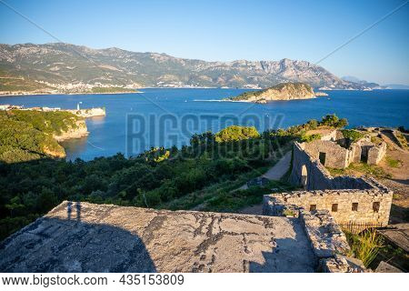 Ruins Of Medieval Fortress Tvrdava Mogren At The Shore Of Adriatic Sea, Montenegro.