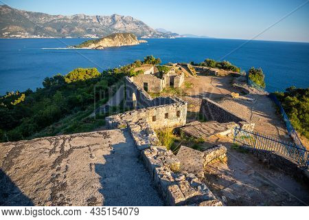 Ruins Of Medieval Fortress Tvrdava Mogren At The Shore Of Adriatic Sea, Montenegro.