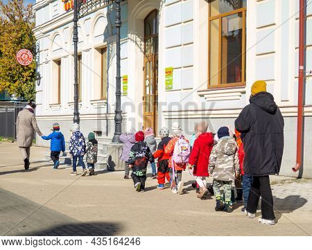 Kazan, Russia 09/29/2021 . Kindergarten, Children Are Led By Mentors. School Years