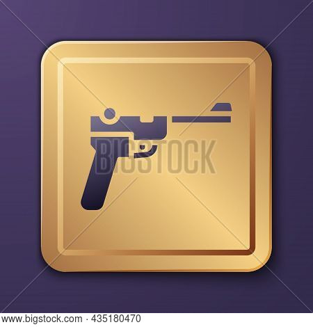 Purple Mauser Gun Icon Isolated On Purple Background. Mauser C96 Is A Semi-automatic Pistol. Gold Sq