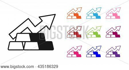 Black Finance Growth Chart Arrow With Gold Bars Icon Isolated On White Background. Financial Success