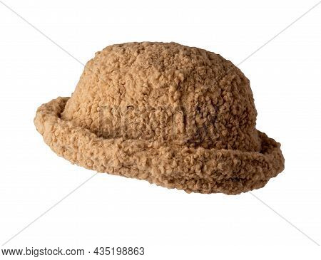 Light Brown Bucket Hat Of Artificial Fur  Isolated On White Background .fisherman's Hat, Irish Count