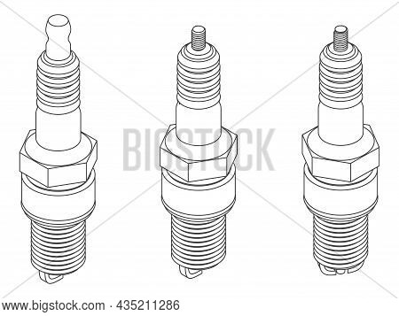 Vector Outline Set Of Car Different Spark Plugs