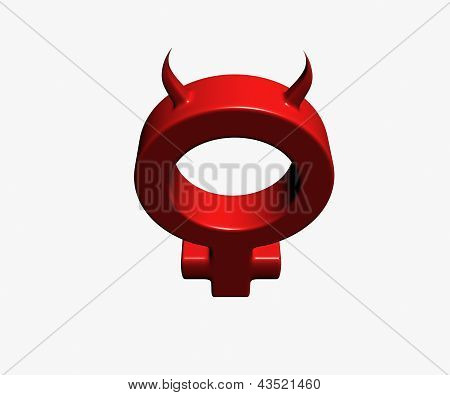 female symbol with horns on white background - 3d illustration