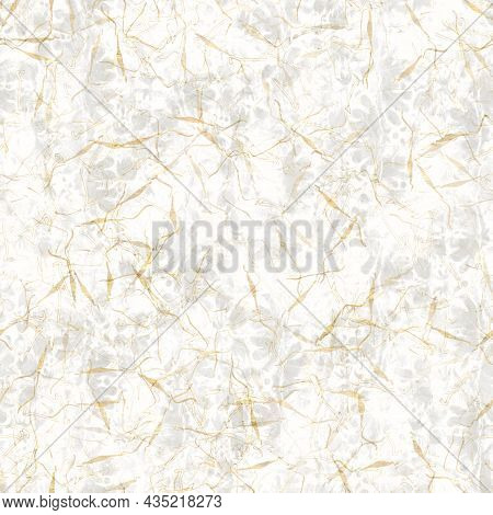 Handmade White Gold Metallic Rice Sprinkles Paper Texture. Seamless Washi Sheet Background. Sparkle 