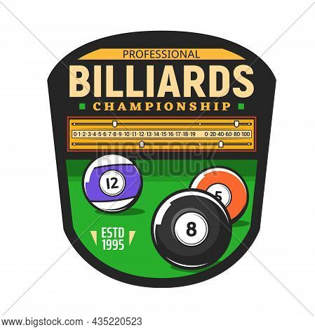 Billiards Championship Icon For Snooker Pool Sport Game Tournament, Vector Symbol. Poolroom Billiard