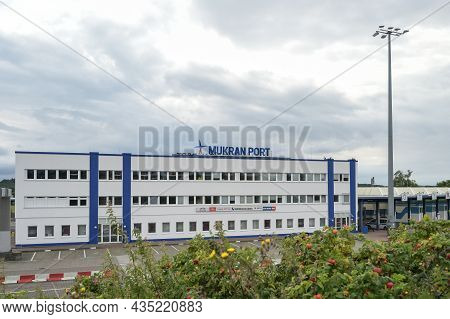 Sassnitz Mukran, Germany, August 20, 2020: Terminal And Office Building Of The Sassnitz Mukran Port 