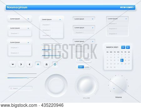 Neumorphic Ui, User Interface Buttons, Search Bars And Switches. Vector Ux Kit For Mobile Applicatio