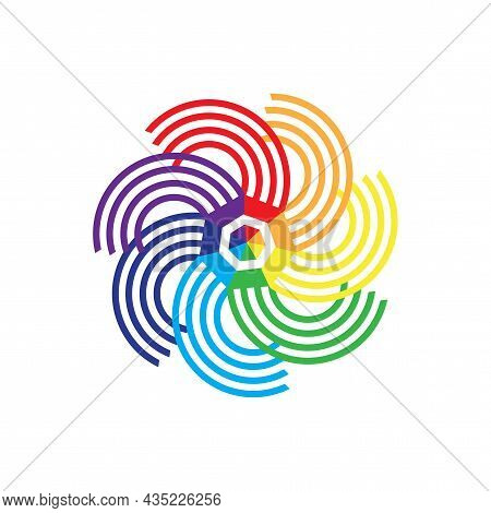 Polygon From Pencil. Rainbow Background. Curved Semicircle Element. Abstract Logo. Vector Illustrati