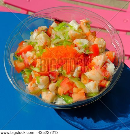 Refreshing Bahama Seafood Poke Bowl Lunch On Hot Summer Day
