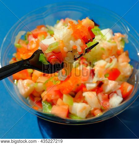 Refreshing Bahama Seafood Poke Bowl Lunch On Hot Summer Day