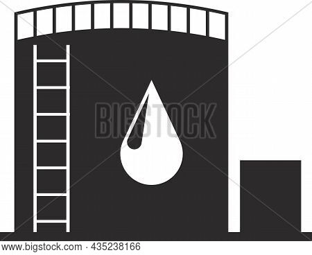 Oil Container With Ladder. Silhouette Of An Oil Storage Tank.