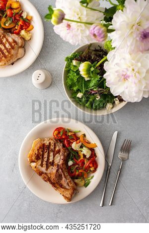 Pork Entrecote On The Bone With Salad