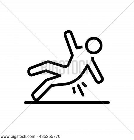 Black Line Icon For Slip Wet Fall Floor Slippy Skiddy Fall-down Slippery Caution