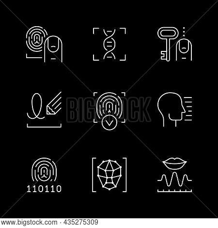 Set Line Icons Of Biometry Isolated On Black