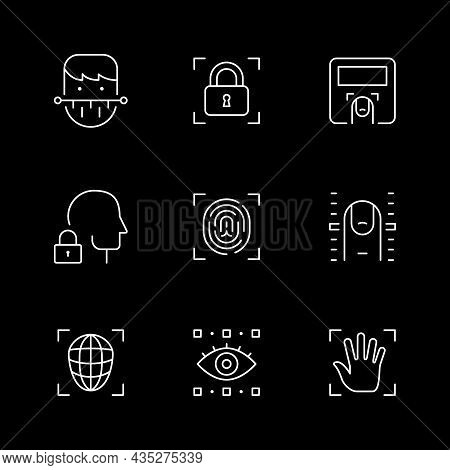 Set Line Icons Of Biometry Isolated On Black