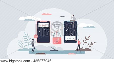 Encryption As Data Coding Security Feature For Messages And Web Information Tiny Person Concept. Sec